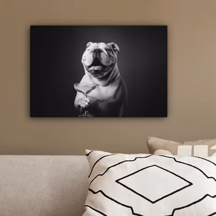 Buldog - Hond - Glas canvas 2cm klein -sfeer3
