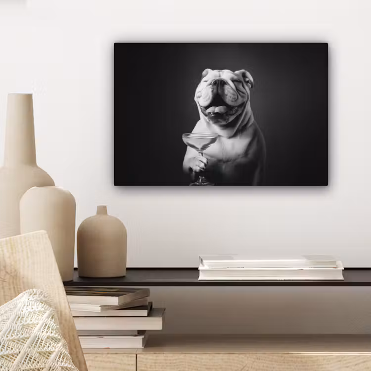 Buldog - Hond - Glas canvas 2cm klein -sfeer6