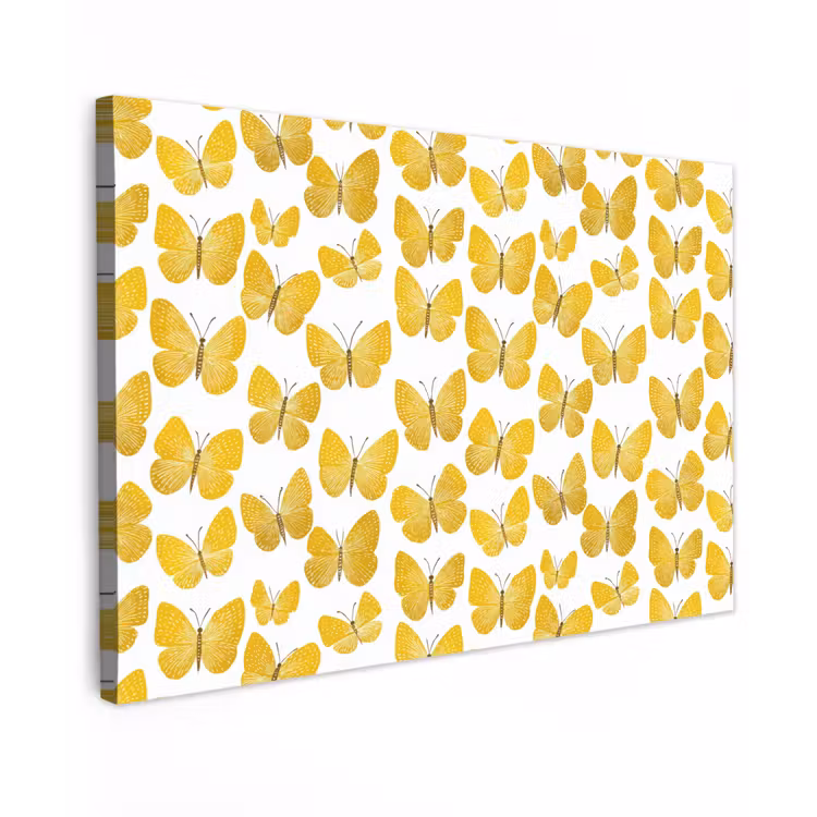 Vlinders - Botanisch - Illustratie - Geel - Wit canvas 2cm klein 34 -z3d