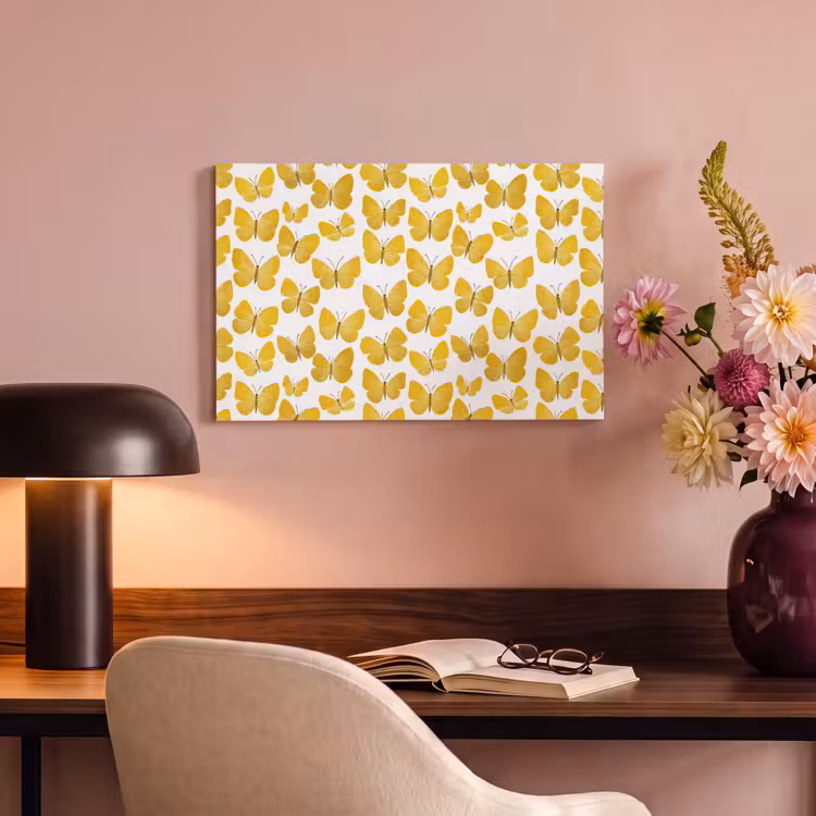 Vlinders - Botanisch - Illustratie - Geel - Wit canvas 2cm klein 34 -sfeer4