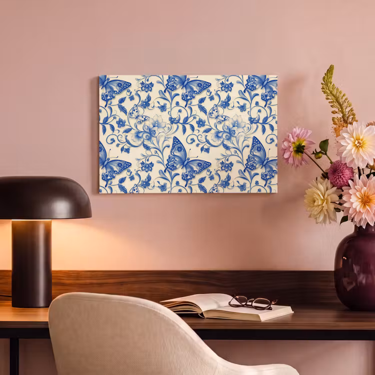 Vlinders - Bloemen - Blauw - Botanisch canvas 2cm klein 34 -sfeer4