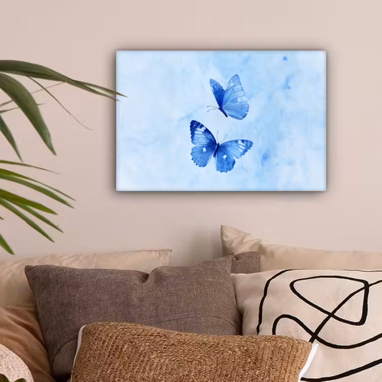 Vlinders - Sierlijk - Blauw canvas 2cm klein -sfeer1
