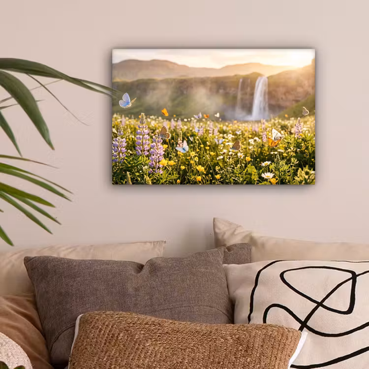 Vlinders - Waterval - Bloemenveld canvas 2cm klein -sfeer1