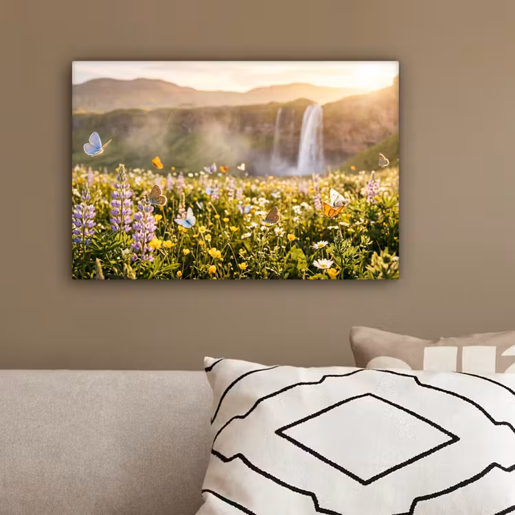 Vlinders - Waterval - Bloemenveld canvas 2cm klein -sfeer3