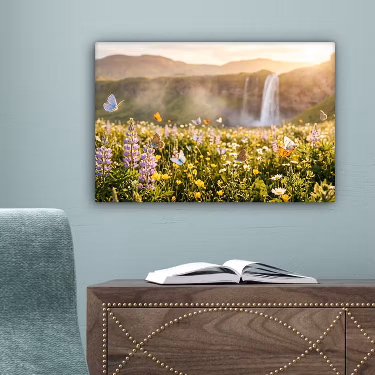 Vlinders - Waterval - Bloemenveld canvas 2cm klein -sfeer4