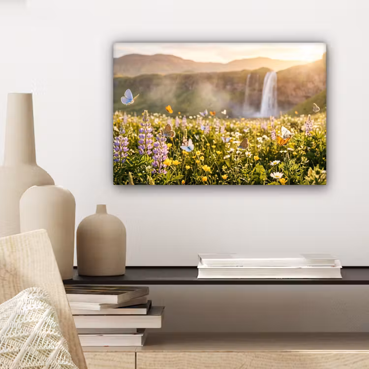 Vlinders - Waterval - Bloemenveld canvas 2cm klein -sfeer6