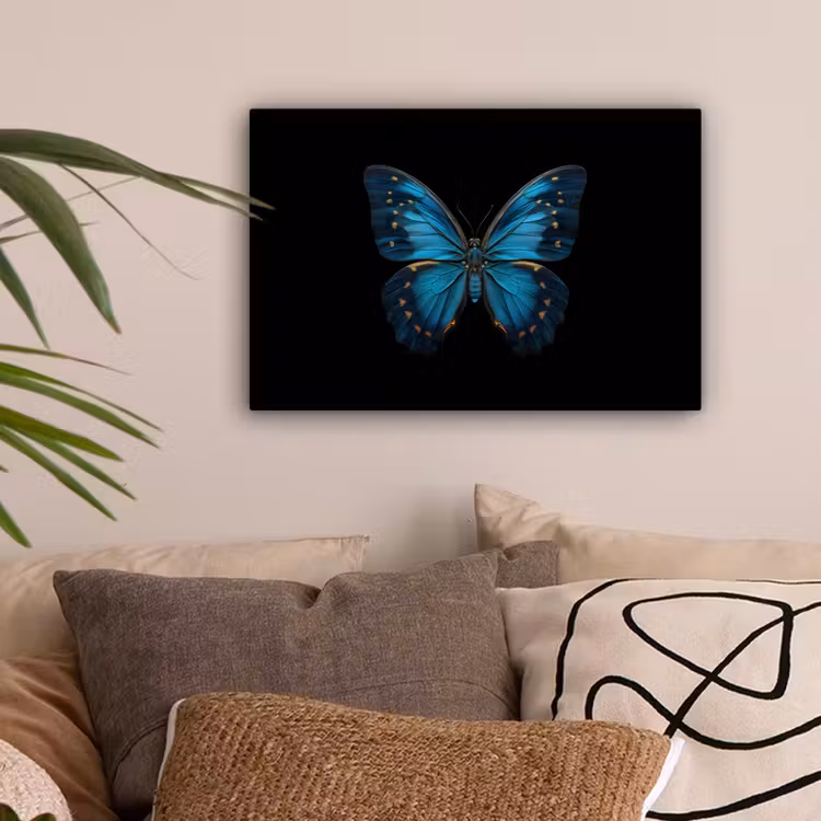 Vlinder - Blauw - Contrast canvas 2cm klein -sfeer1