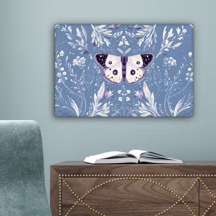 Vlinder - Bloemtakken - Lichtblauw canvas 2cm klein -sfeer4