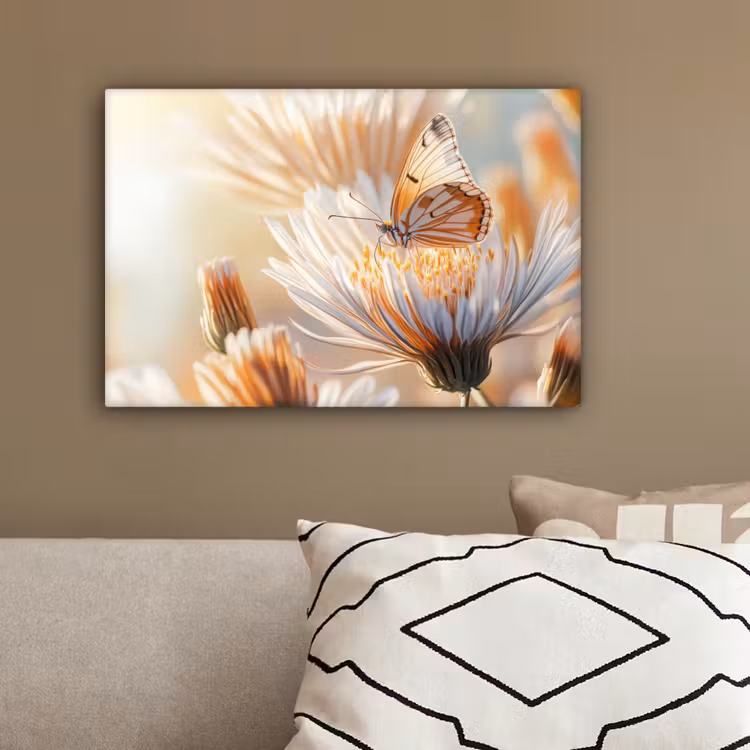 Vlinder - Bloem - Oranje canvas 2cm klein -sfeer3
