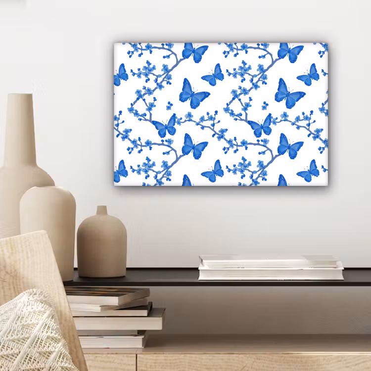 Vlinder - Bloemen - Blauw canvas 2cm klein 34 -sfeer6