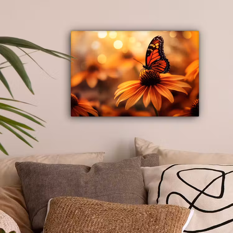 Vlinder - Bloemen - Oranje canvas 2cm klein -sfeer1