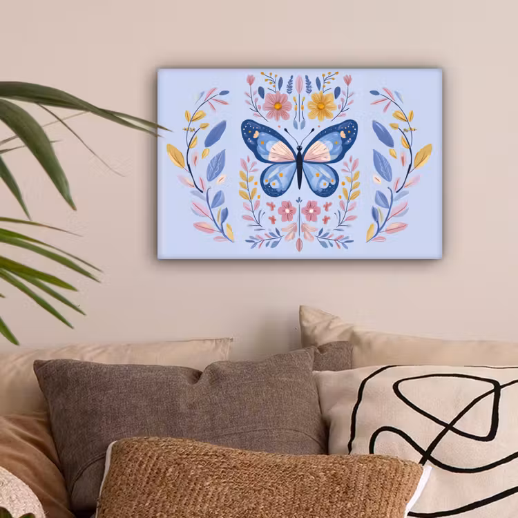Vlinder - Lichtblauw - Sierlijk - Bloemen canvas 2cm klein -sfeer1