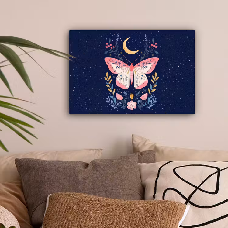 Vlinder - Maan - Bloemen - Sterrenhemel canvas 2cm klein -sfeer1
