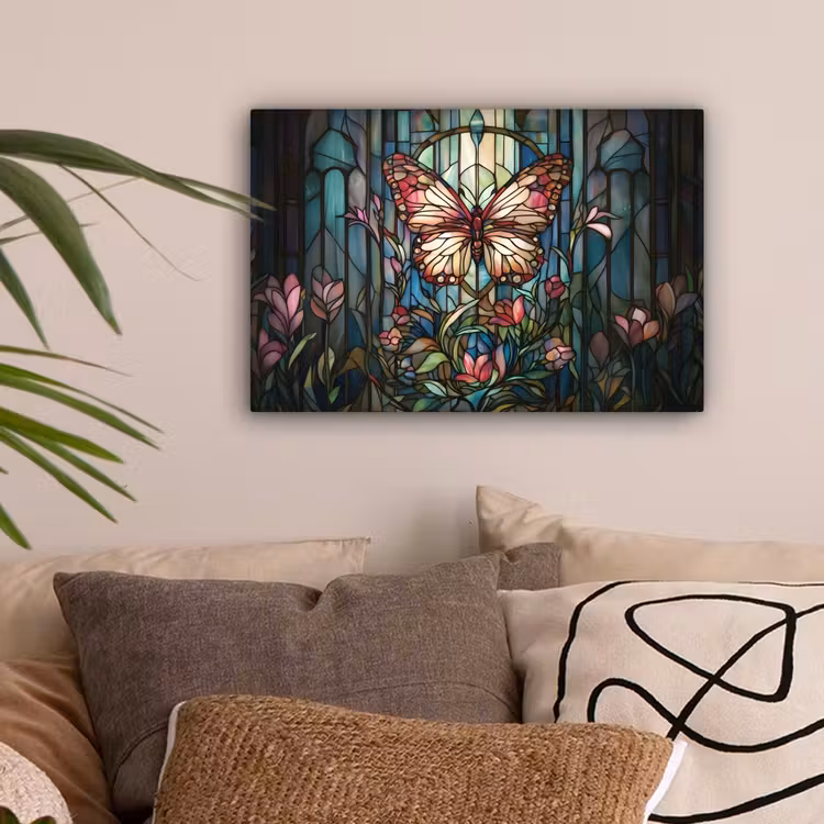 Vlinder - Roze - Bloemen - Bladeren canvas 2cm klein -sfeer1