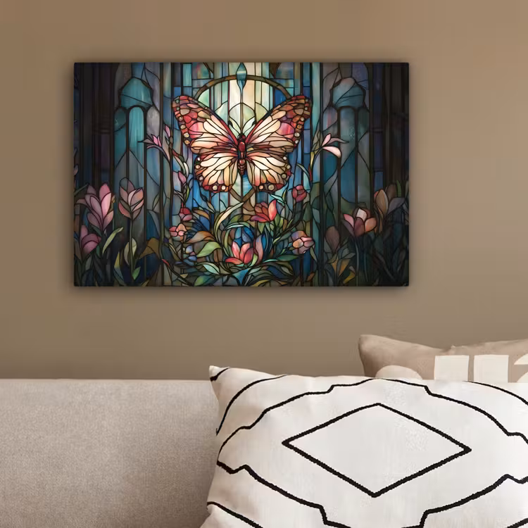 Vlinder - Roze - Bloemen - Bladeren canvas 2cm klein -sfeer3