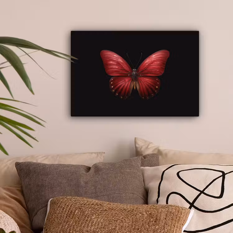 Vlinder - Rood - Minimalistisch canvas 2cm klein -sfeer1