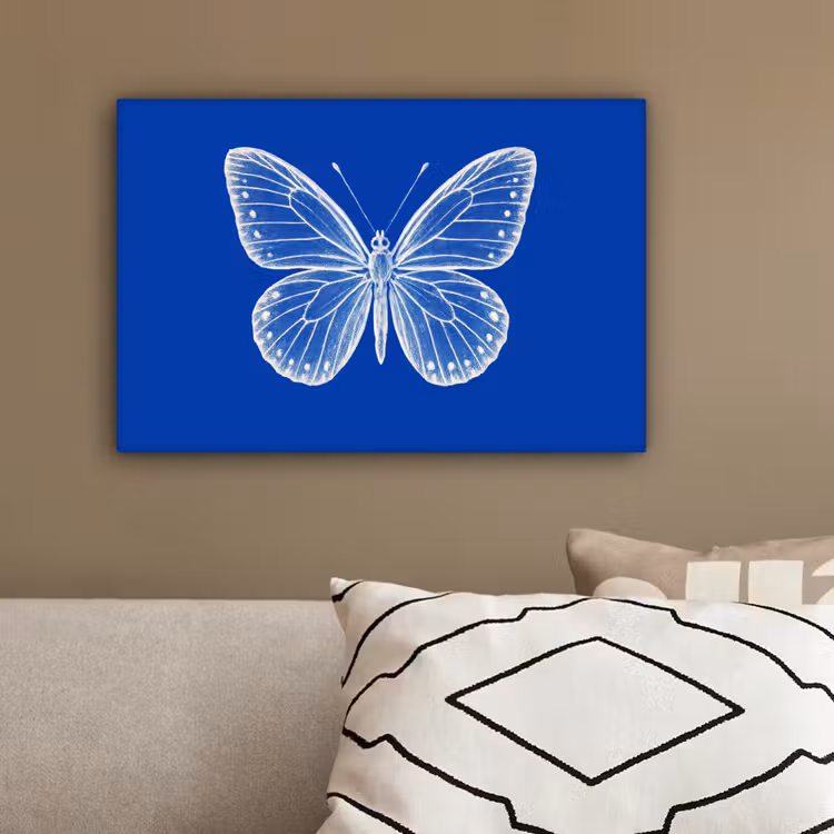Vlinder - Wit - Getekend - Stippen canvas 2cm klein -sfeer3