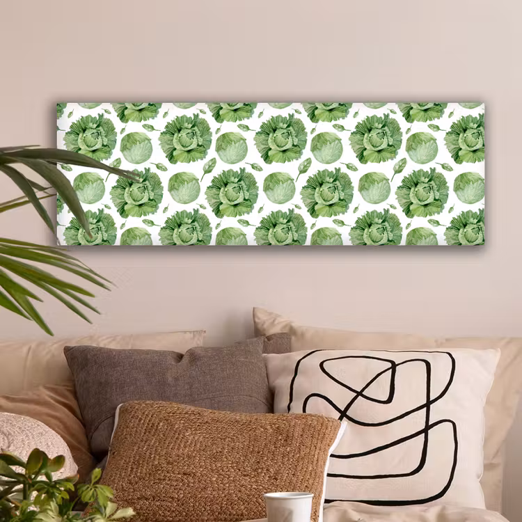 Kool - Bladgroen - Wit - Patroon canvas 2cm klein 828 -sfeer1