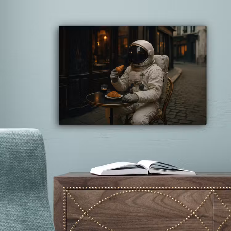 Café - Croissant - Koffie - Astronaut canvas 2cm klein -sfeer4