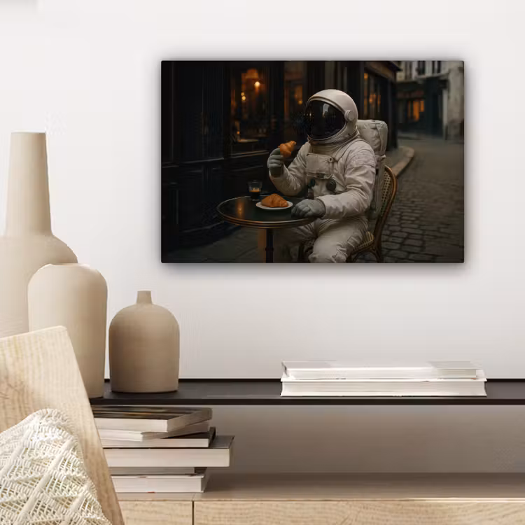 Café - Croissant - Koffie - Astronaut canvas 2cm klein -sfeer6