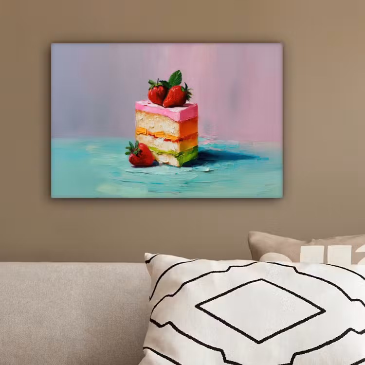 Taartje - Aardbeien - Glazuur - Kleurrijk canvas 2cm klein -sfeer3