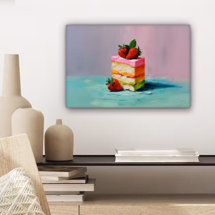 Taartje - Aardbeien - Glazuur - Kleurrijk canvas 2cm klein -sfeer6