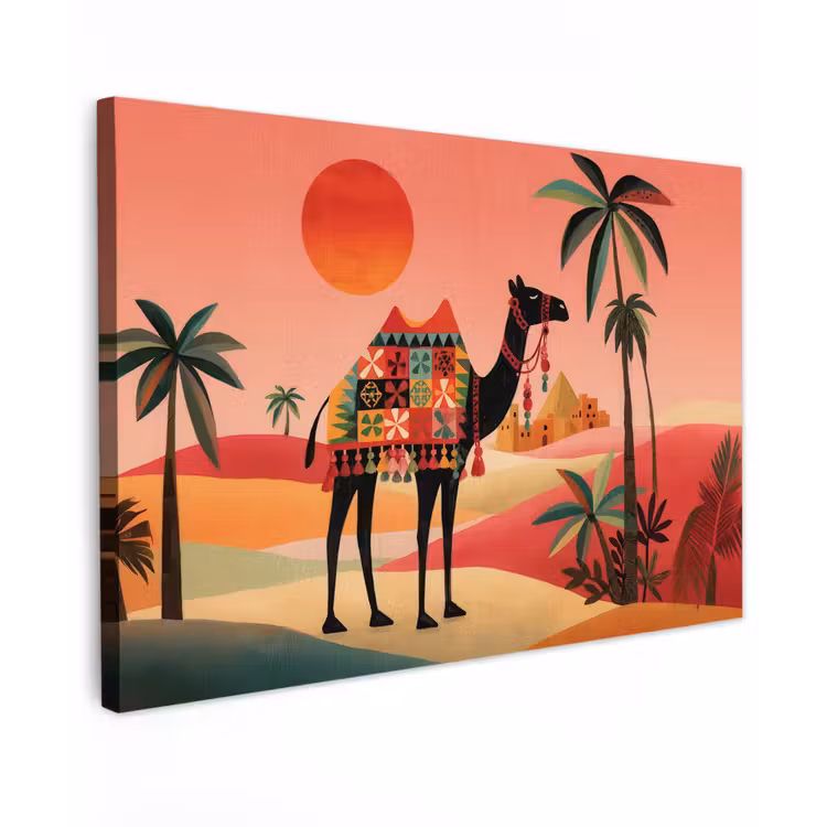 Kameel - Gekleurd tapijt - Duinen - Rode zon canvas 2cm klein -z3d