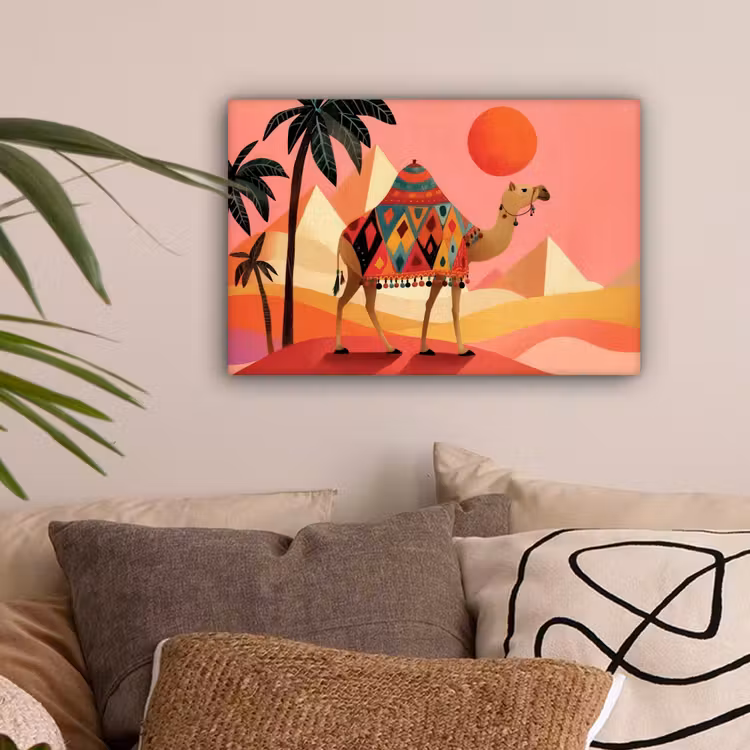 Kameel - Pyramides - Rode zon canvas 2cm klein -sfeer1