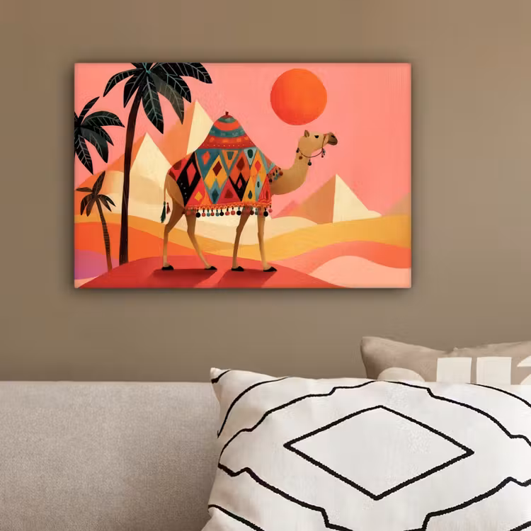 Kameel - Pyramides - Rode zon canvas 2cm klein -sfeer3