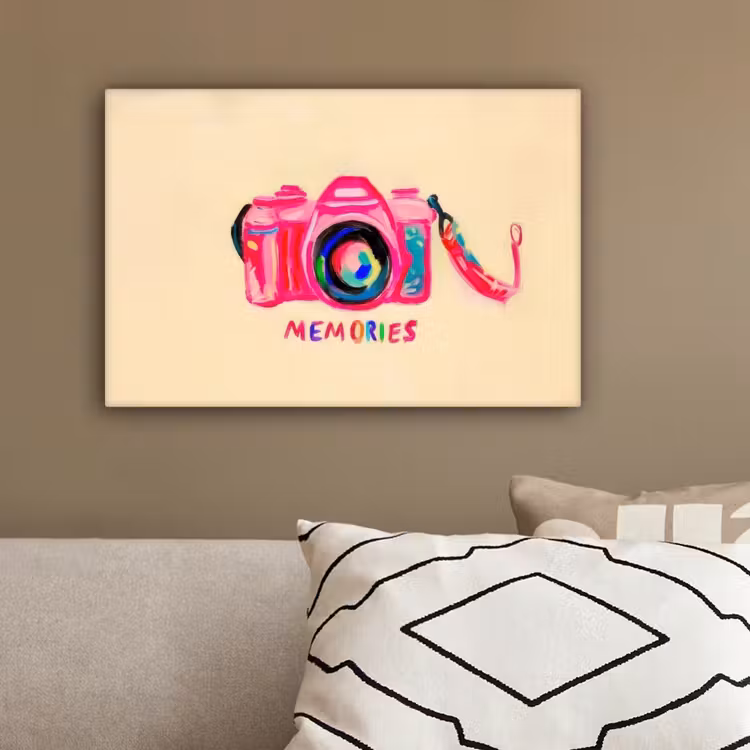 Camera - Memories - Roze - Geschilderd canvas 2cm klein -sfeer3
