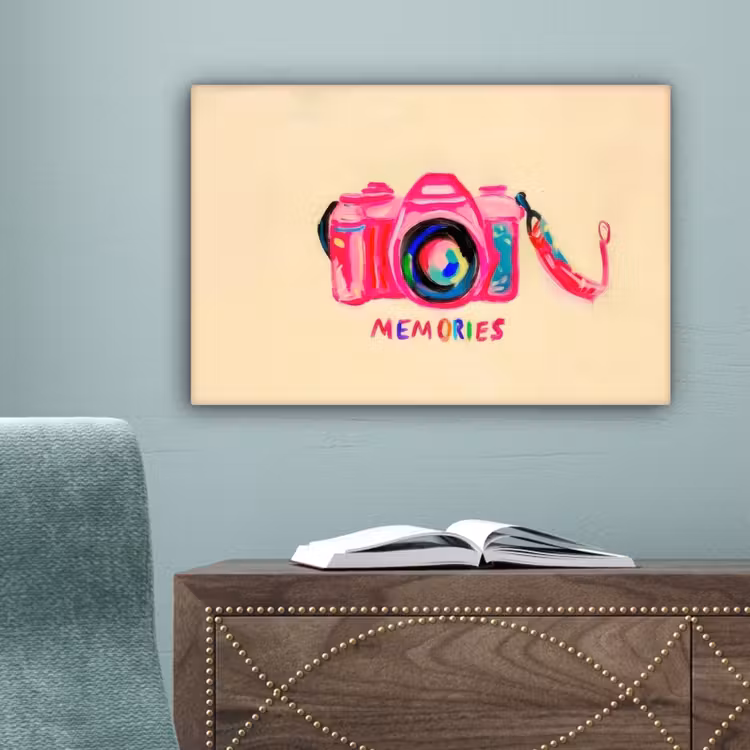 Camera - Memories - Roze - Geschilderd canvas 2cm klein -sfeer4