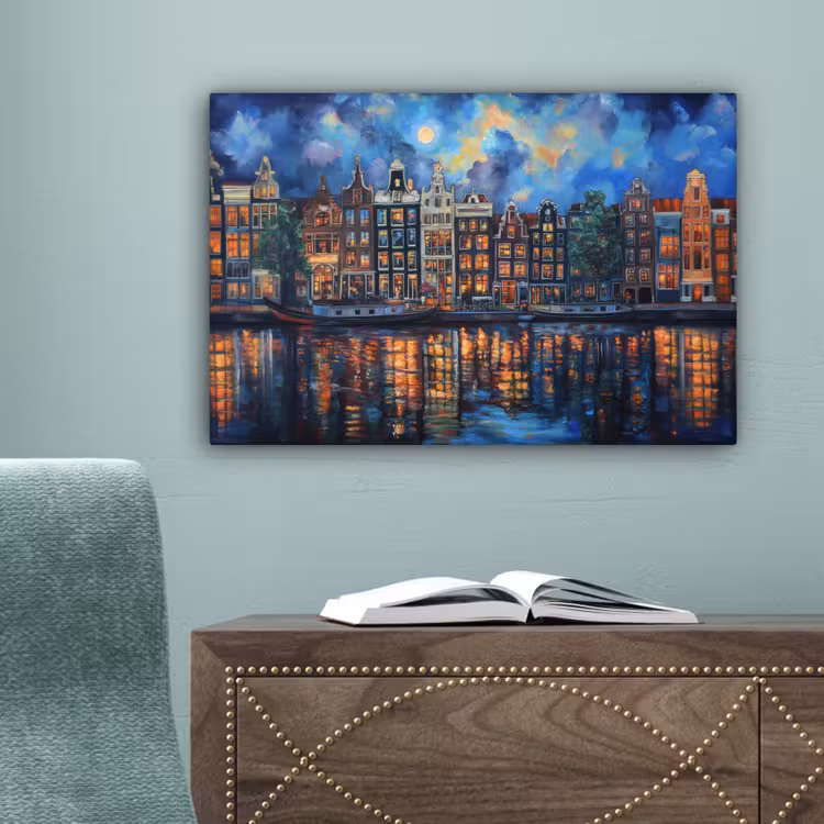 Grachten Amsterdam - Huizen - Stad - Kleurrijk canvas 2cm klein -sfeer4