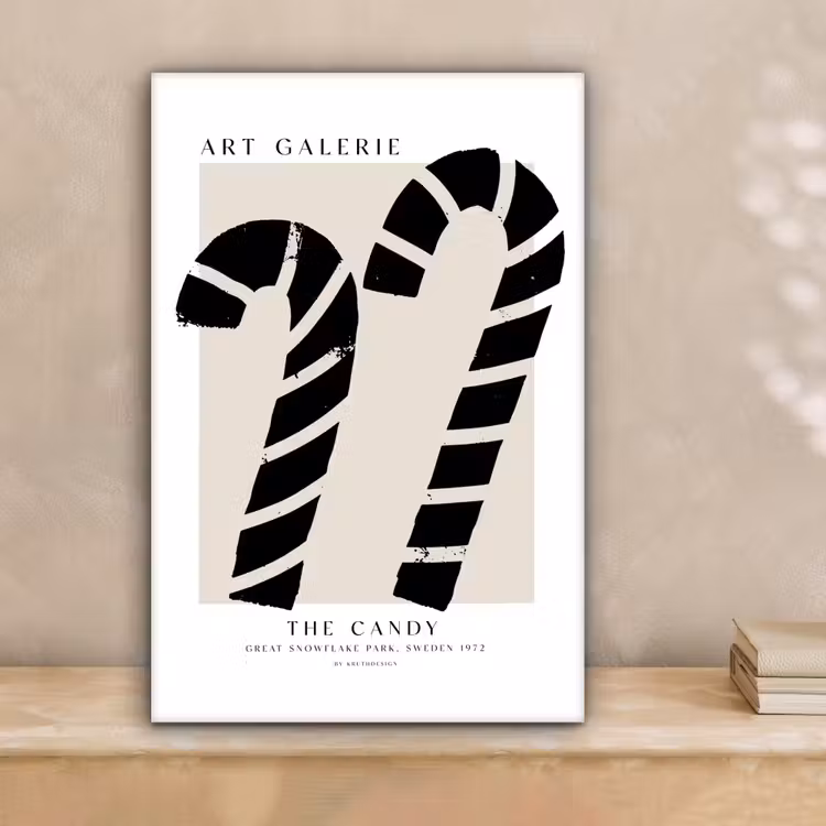 Zuurstokken - Kerst - Snoepgoed - Zwart - Feestdagen canvas 2cm klein -sfeer1