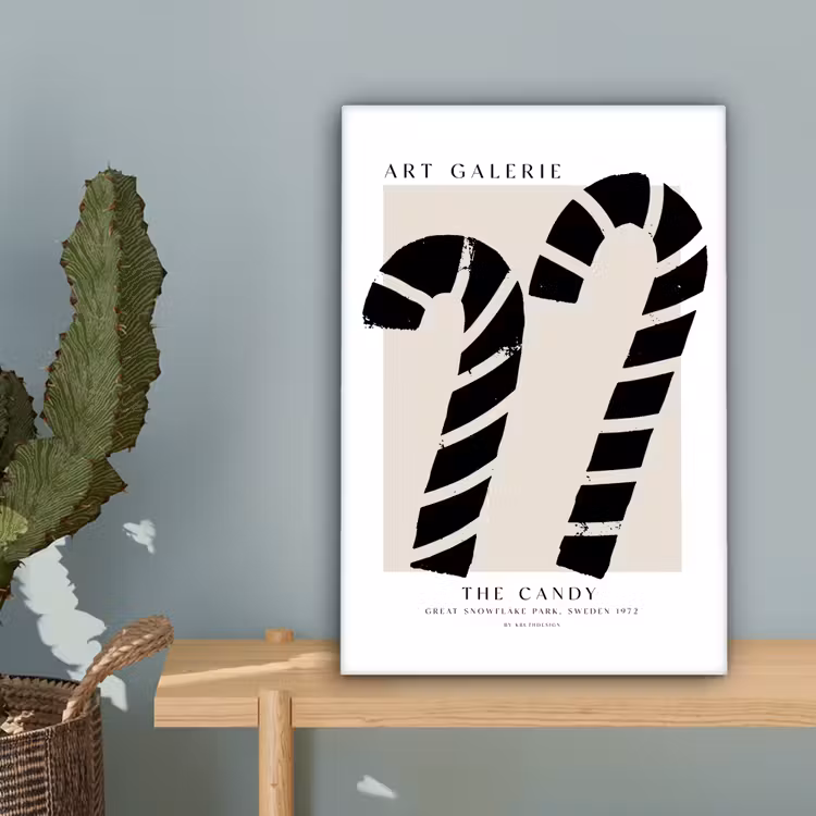 Zuurstokken - Kerst - Snoepgoed - Zwart - Feestdagen canvas 2cm klein -sfeer4