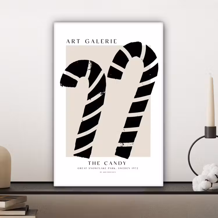 Zuurstokken - Kerst - Snoepgoed - Zwart - Feestdagen canvas 2cm klein -sfeer6
