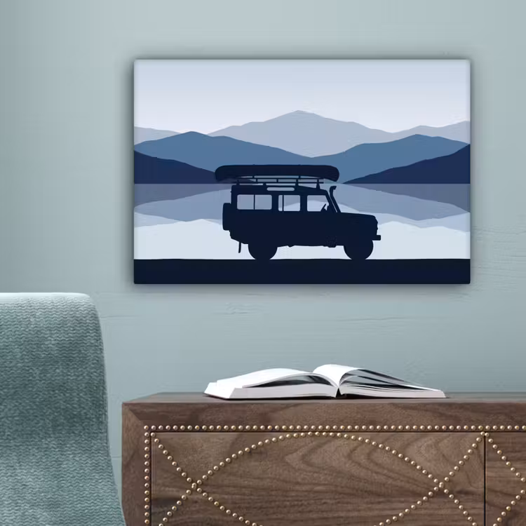 Auto - Meer - Bergen - Blauw canvas 2cm klein -sfeer4