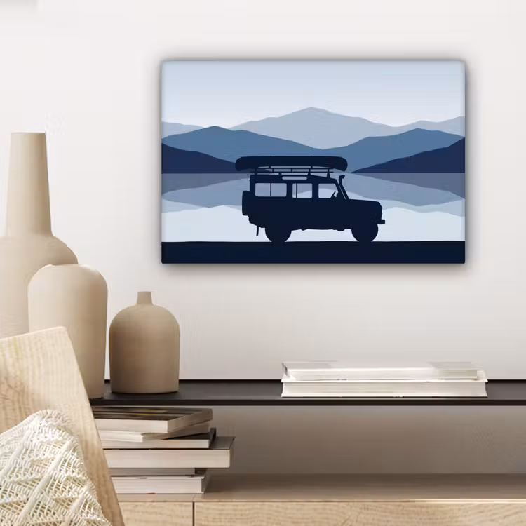 Auto - Meer - Bergen - Blauw canvas 2cm klein -sfeer6
