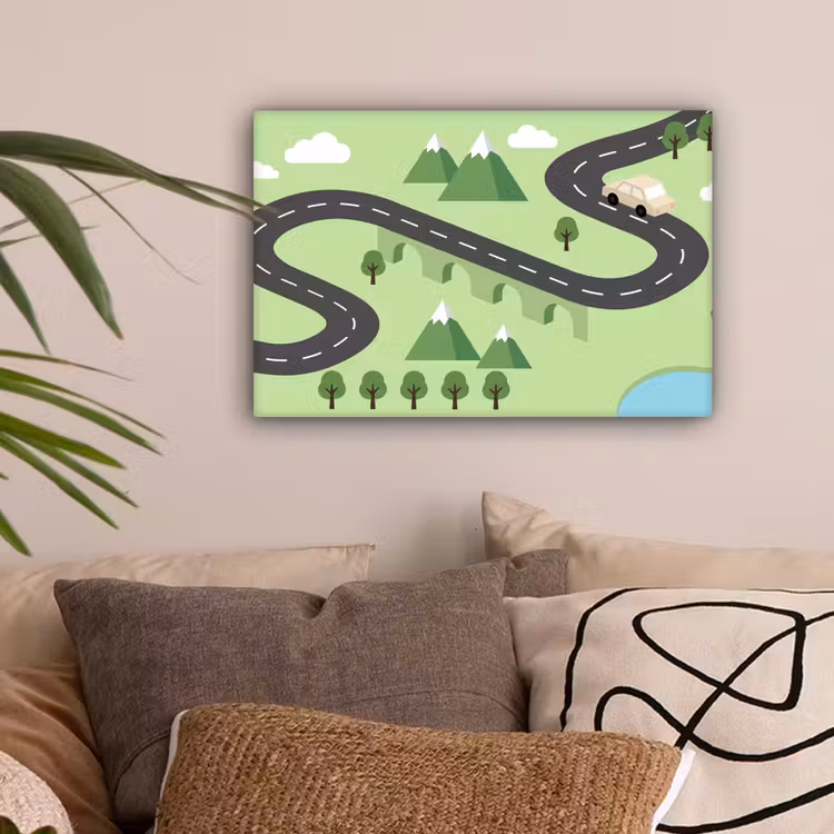 Auto - Bergweg - Natuur - Illustratie canvas 2cm klein -sfeer1