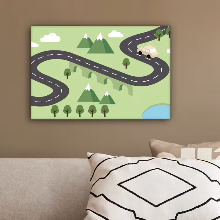 Auto - Bergweg - Natuur - Illustratie canvas 2cm klein -sfeer3