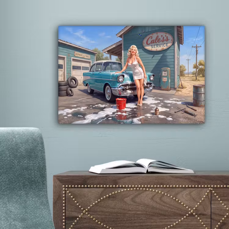 Auto - Vrouw - Groen canvas 2cm klein -sfeer4