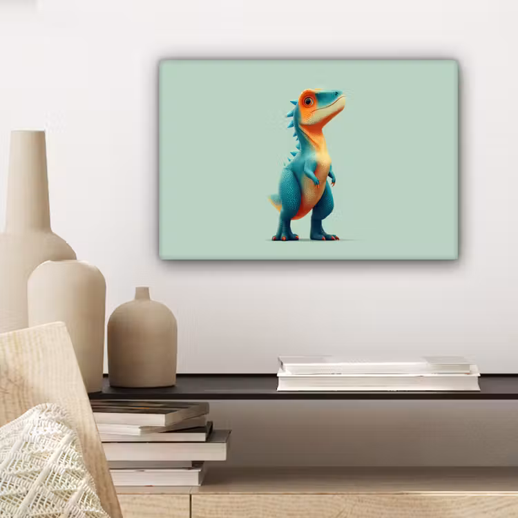 Cartoon - Dino - Oranje - Stekels canvas 2cm klein -sfeer6