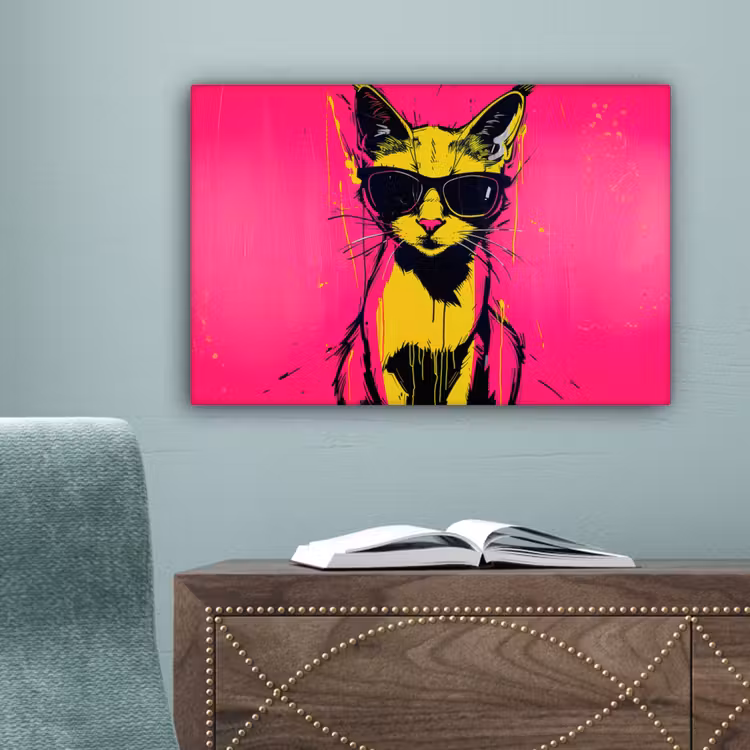Kat - Art - Zonnebril - Roze canvas 2cm klein -sfeer4