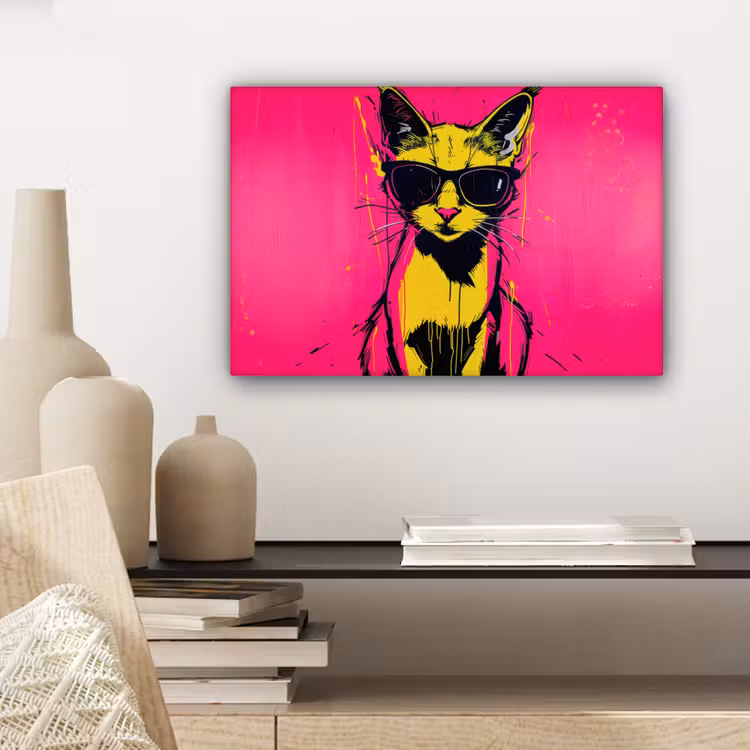 Kat - Art - Zonnebril - Roze canvas 2cm klein -sfeer6