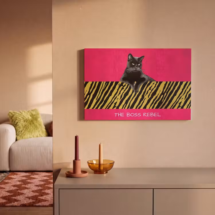 Kat - Baas - Roze - Tijgerprint canvas 2cm klein -sfeer1