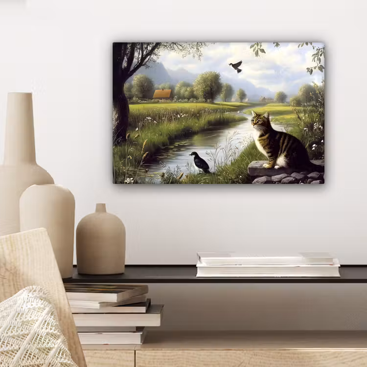 Kat - Beekje - Weide canvas 2cm klein -sfeer6