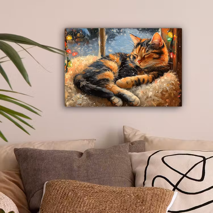 Kat - Kerst - Winter - Dier canvas 2cm klein -sfeer1