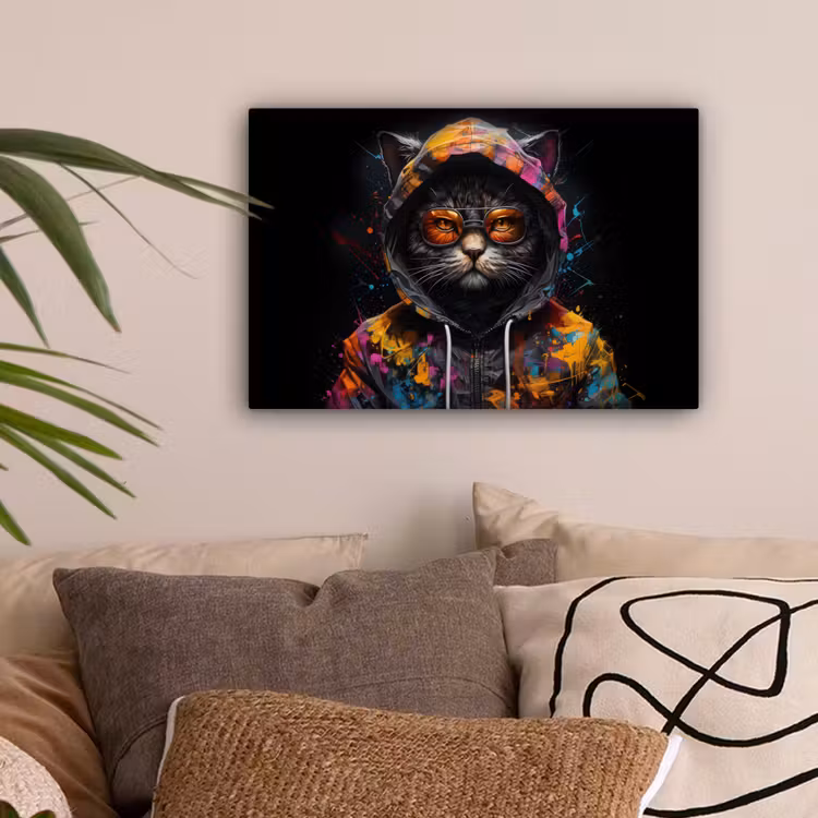 Kat - Jas - Graffiti - Bril - Zwart canvas 2cm klein -sfeer1