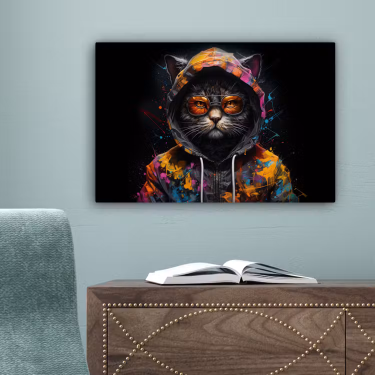 Kat - Jas - Graffiti - Bril - Zwart canvas 2cm klein -sfeer4