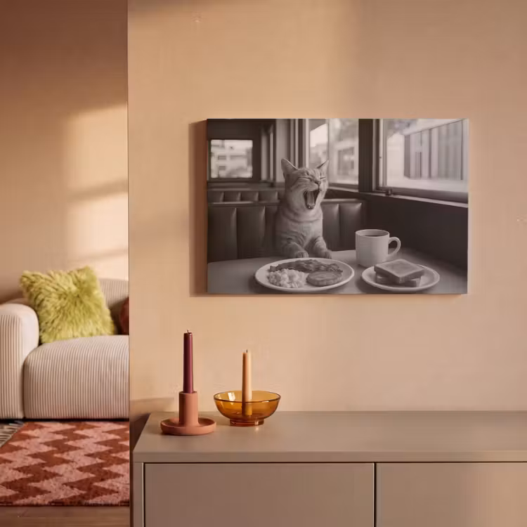 Kat - Koffie - Brood - Zwart canvas 2cm klein -sfeer1
