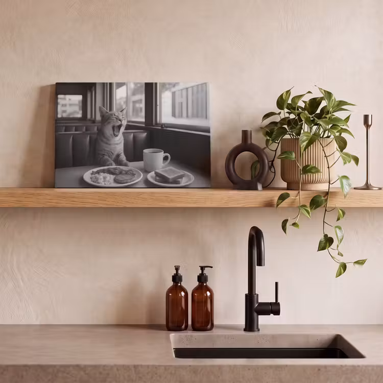Kat - Koffie - Brood - Zwart canvas 2cm klein -sfeer3